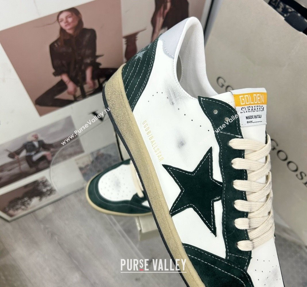 Golden Goose GGDB Ball Star Sneakers in White Calfskin and Green Suede 2024 0328 (MD-240328100)