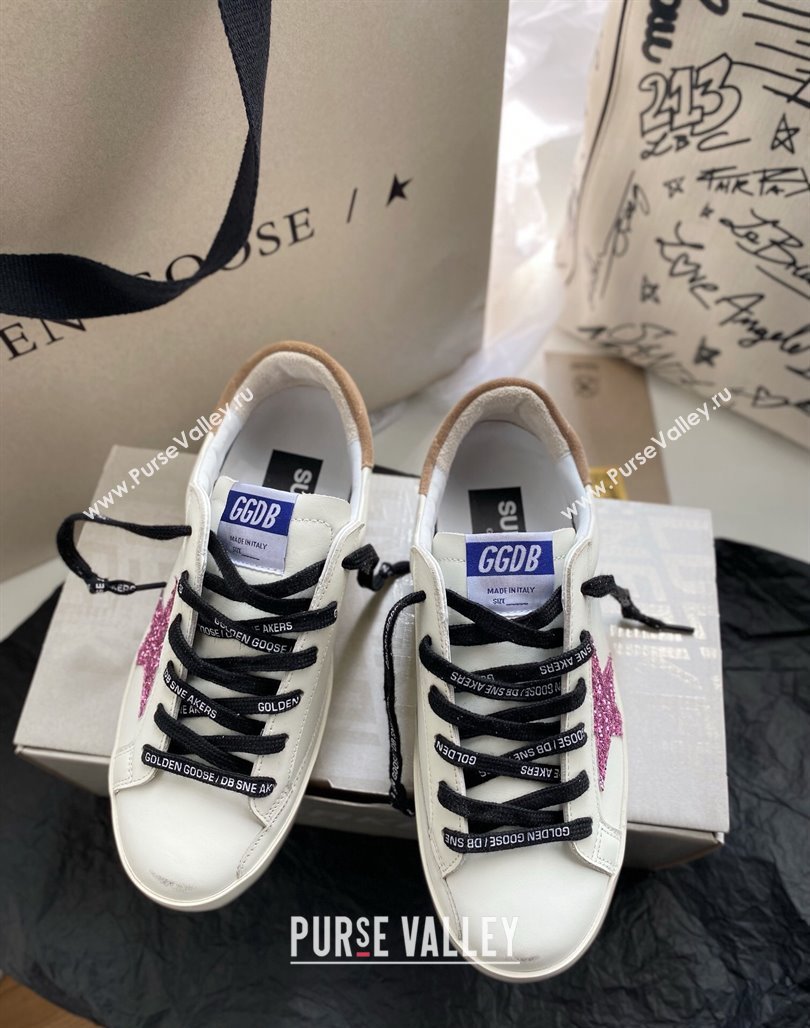 Golden Goose GGDB Super-Star Sneakers in White Leather and Purple Glitter Star 2024 (MD-240328143)