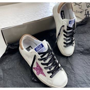 Golden Goose GGDB Super-Star Sneakers in White Leather and Purple Glitter Star 2024 (MD-240328143)