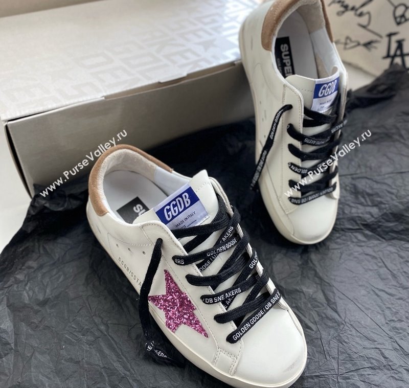 Golden Goose GGDB Super-Star Sneakers in White Leather and Purple Glitter Star 2024 (MD-240328143)
