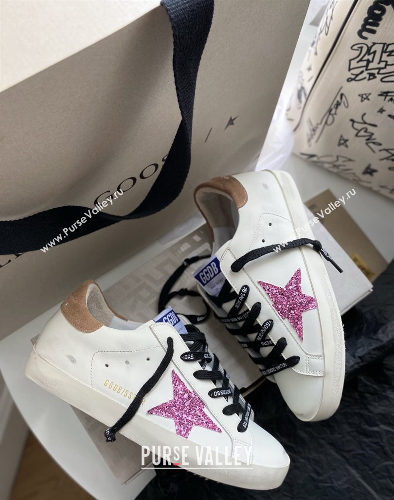 Golden Goose GGDB Super-Star Sneakers in White Leather and Purple Glitter Star 2024 (MD-240328143)