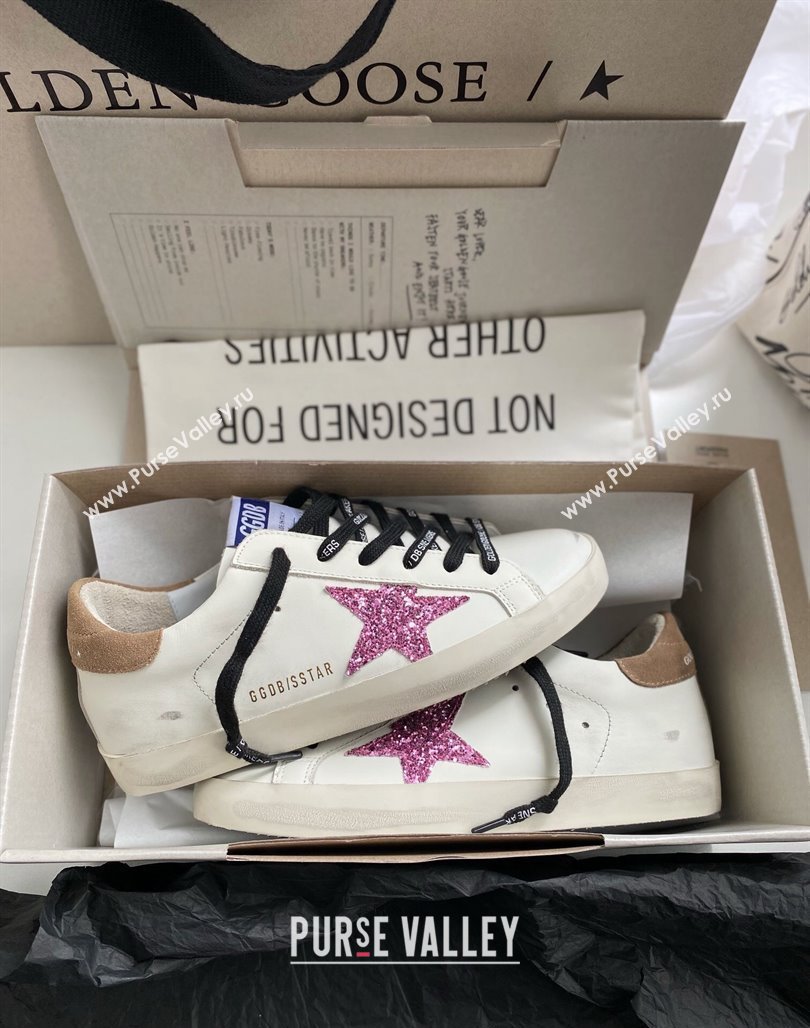 Golden Goose GGDB Super-Star Sneakers in White Leather and Purple Glitter Star 2024 (MD-240328143)