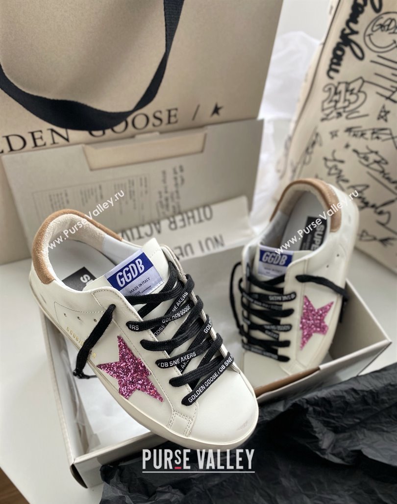 Golden Goose GGDB Super-Star Sneakers in White Leather and Purple Glitter Star 2024 (MD-240328143)