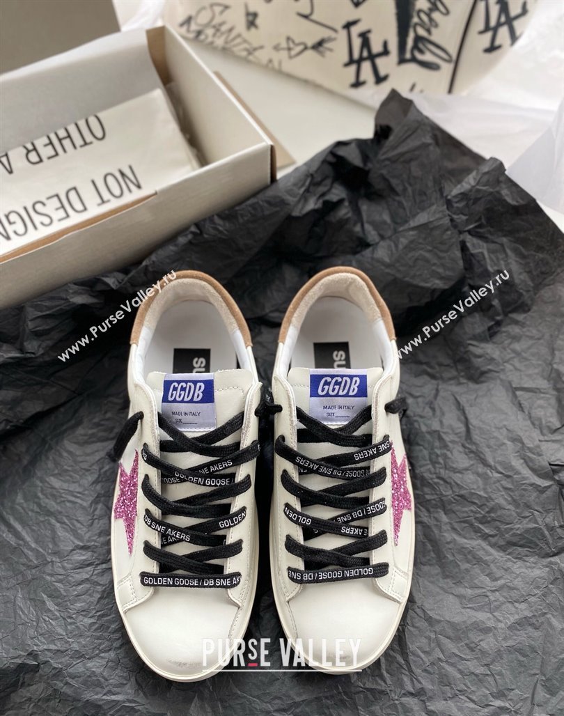 Golden Goose GGDB Super-Star Sneakers in White Leather and Purple Glitter Star 2024 (MD-240328143)