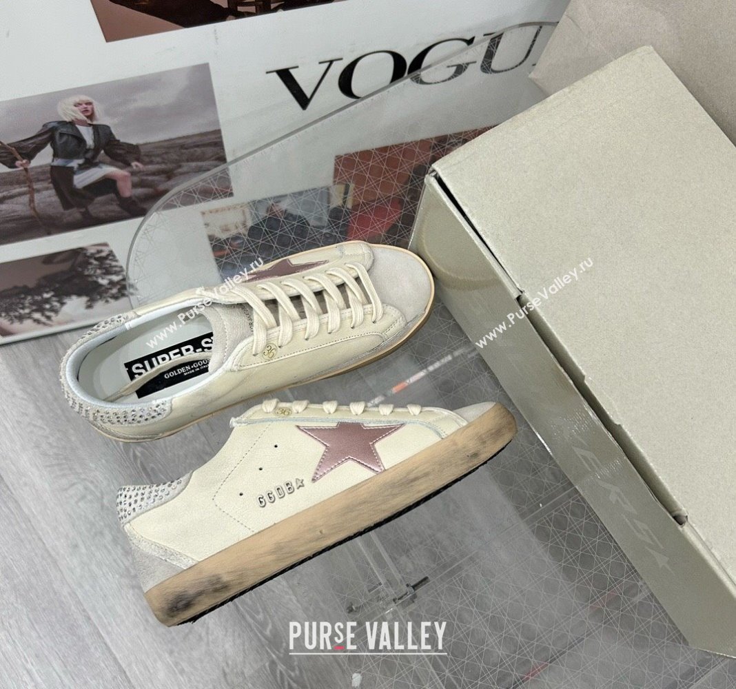 Golden Goose GGDB Super-Star Sneakers in Calfskin with Crystals Tab White/Pink 2024 (MD-240328145)