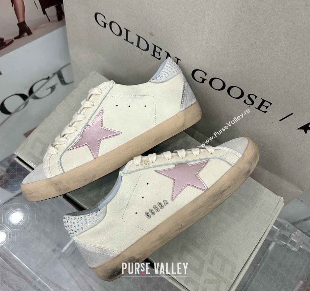 Golden Goose GGDB Super-Star Sneakers in Calfskin with Crystals Tab White/Pink 2024 (MD-240328145)