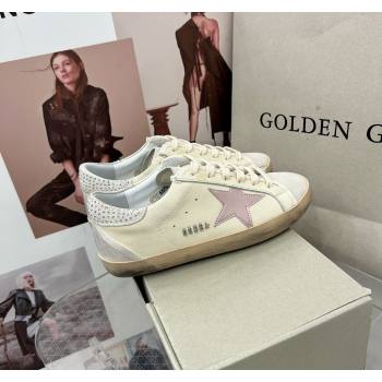 Golden Goose GGDB Super-Star Sneakers in Calfskin with Crystals Tab White/Pink 2024 (MD-240328145)