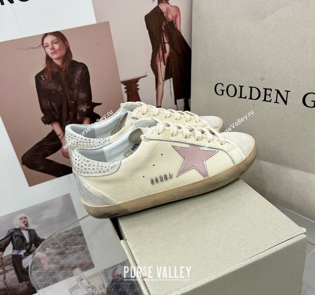 Golden Goose GGDB Super-Star Sneakers in Calfskin with Crystals Tab White/Pink 2024 (MD-240328145)