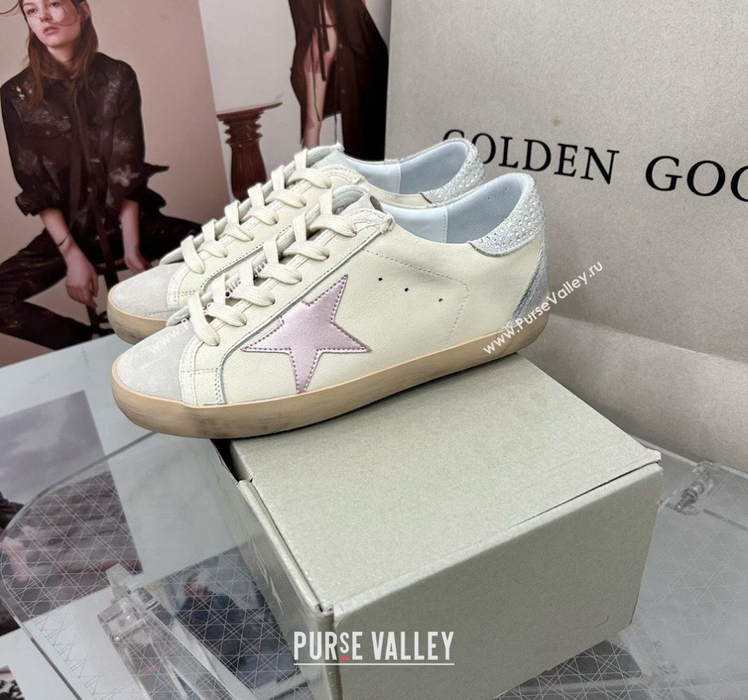 Golden Goose GGDB Super-Star Sneakers in Calfskin with Crystals Tab White/Pink 2024 (MD-240328145)