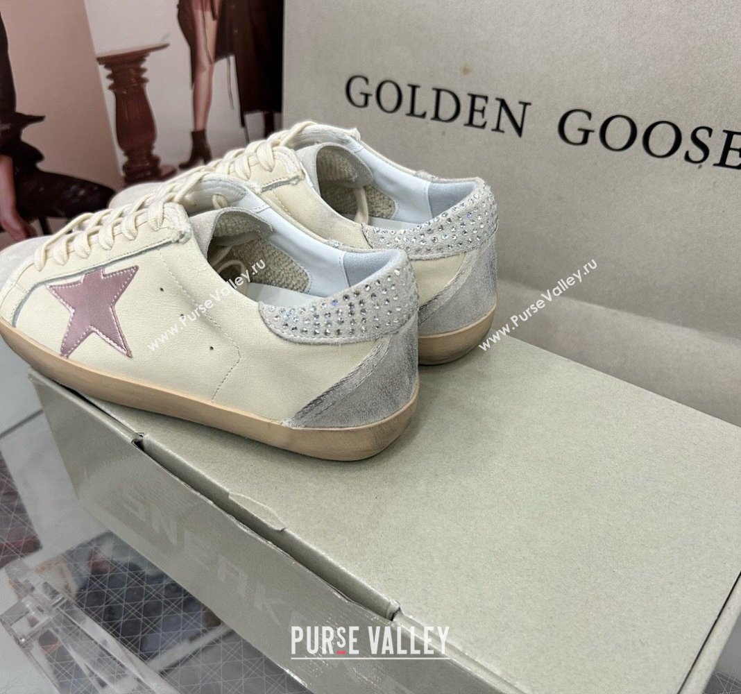 Golden Goose GGDB Super-Star Sneakers in Calfskin with Crystals Tab White/Pink 2024 (MD-240328145)