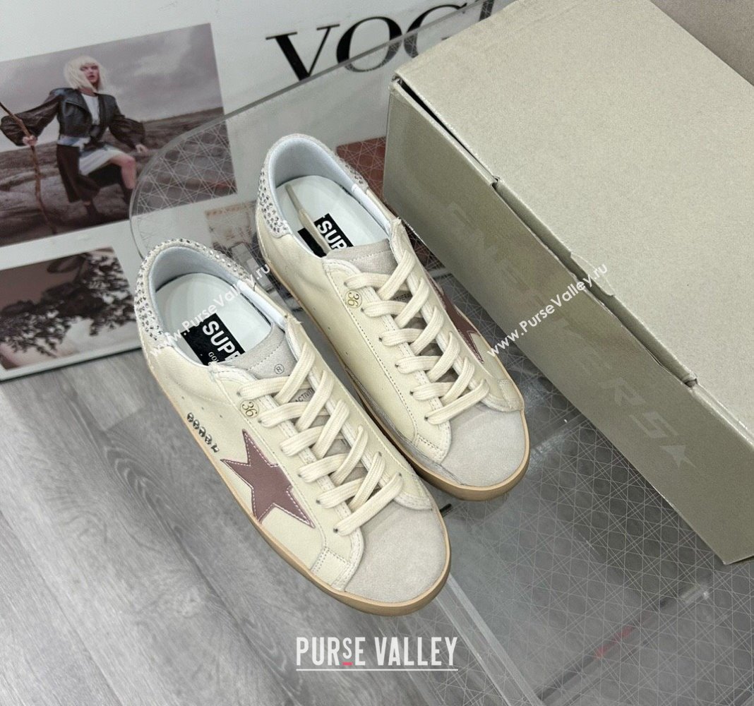Golden Goose GGDB Super-Star Sneakers in Calfskin with Crystals Tab White/Pink 2024 (MD-240328145)