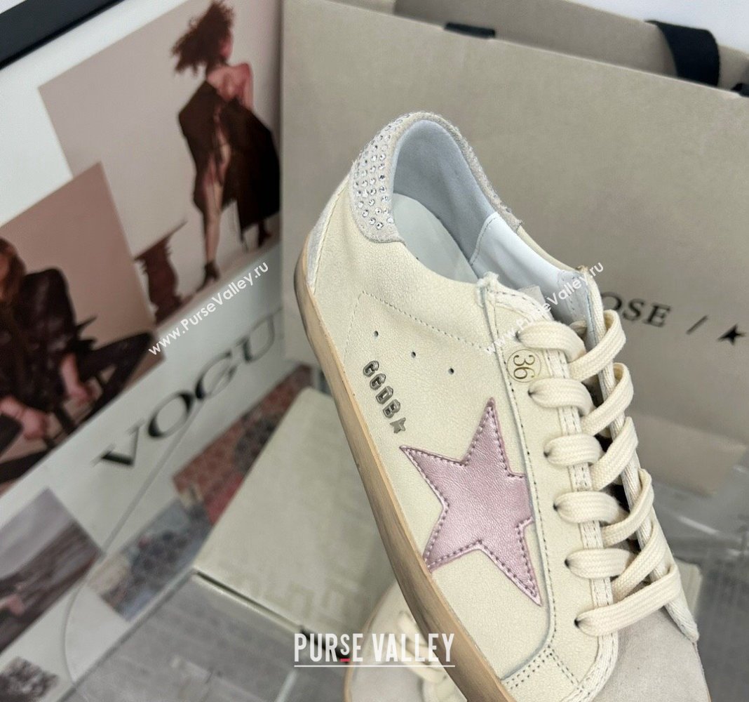 Golden Goose GGDB Super-Star Sneakers in Calfskin with Crystals Tab White/Pink 2024 (MD-240328145)