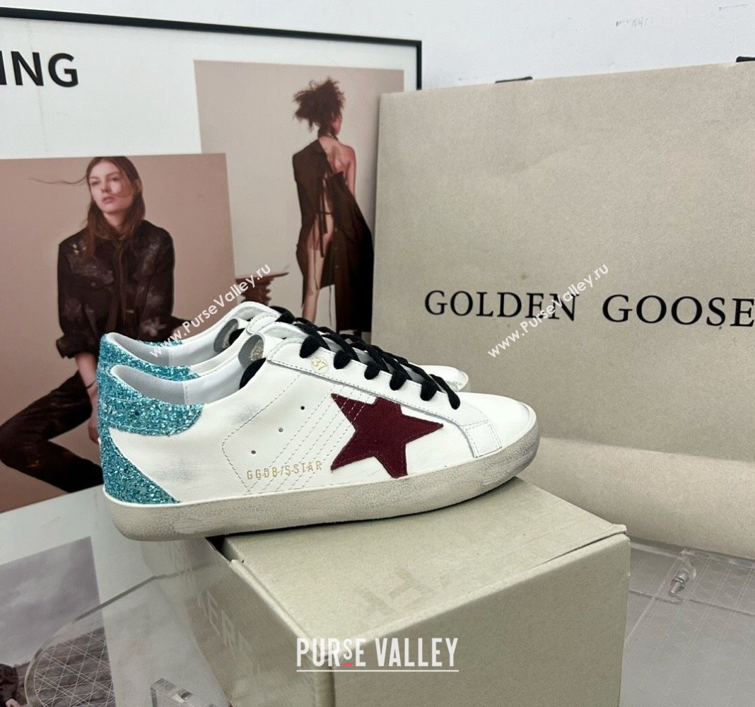 Golden Goose GGDB Super-Star Sneakers in White Calfskin with Green Glitter Tab 2024 (MD-240328146)