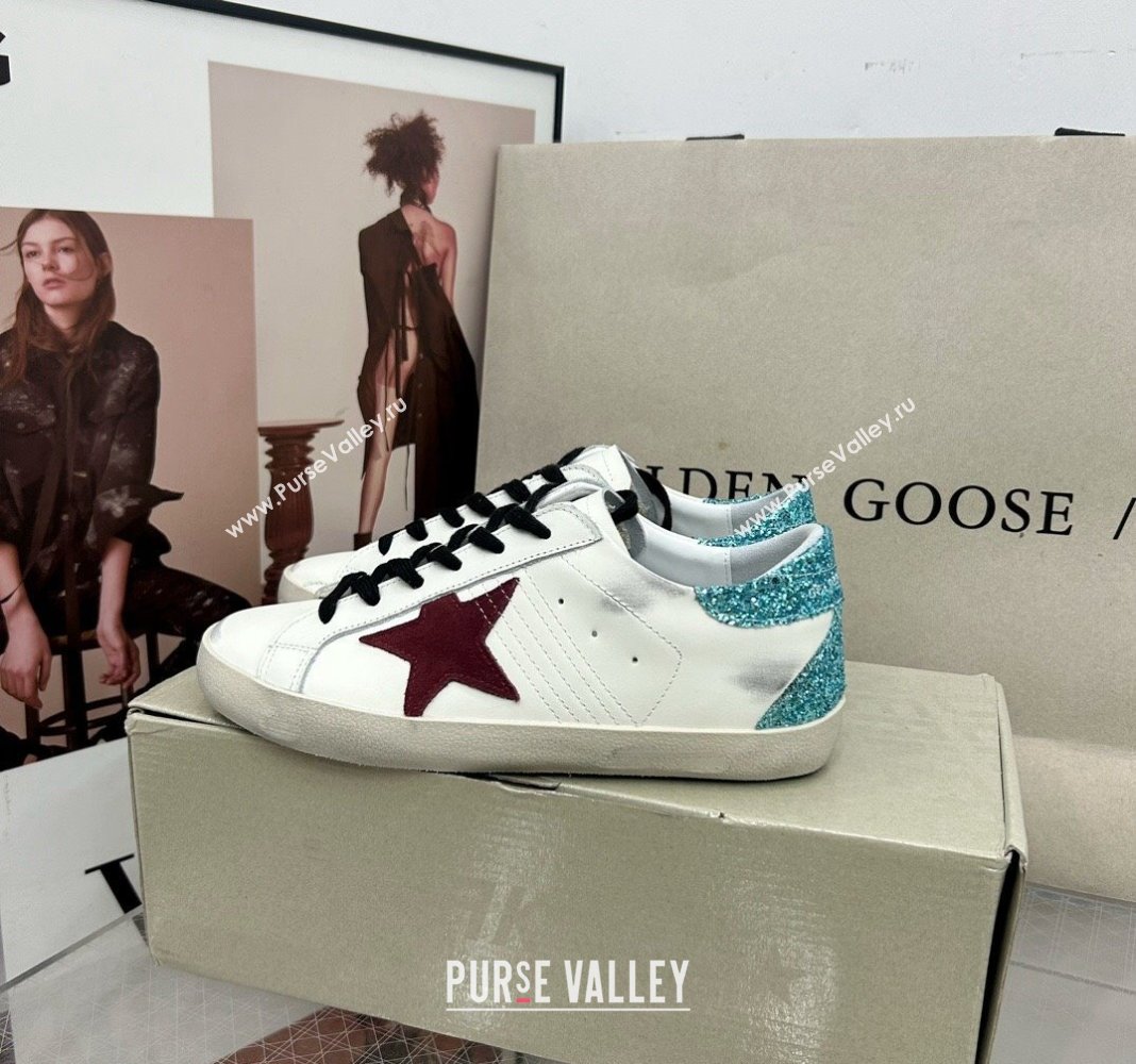 Golden Goose GGDB Super-Star Sneakers in White Calfskin with Green Glitter Tab 2024 (MD-240328146)