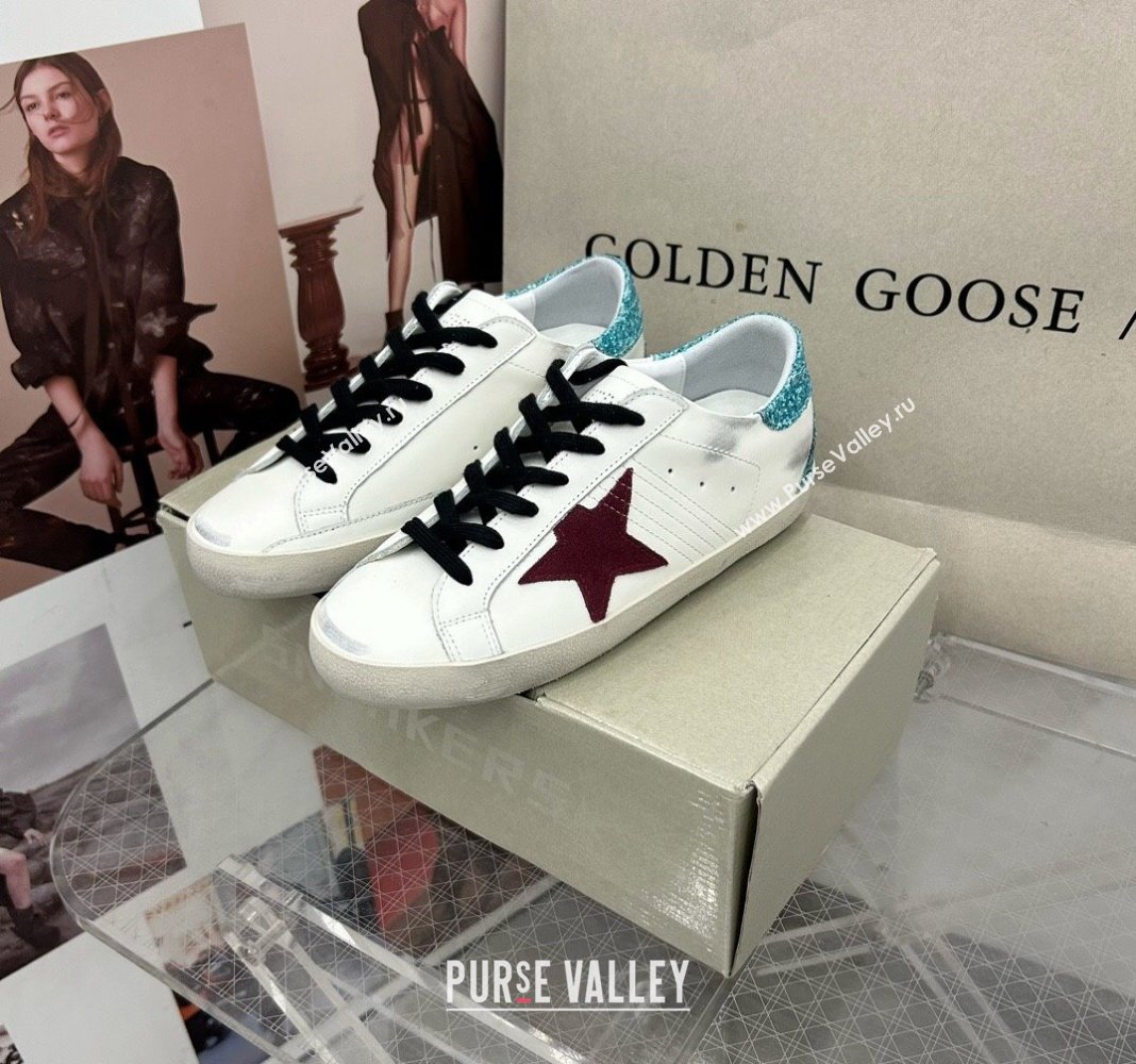Golden Goose GGDB Super-Star Sneakers in White Calfskin with Green Glitter Tab 2024 (MD-240328146)