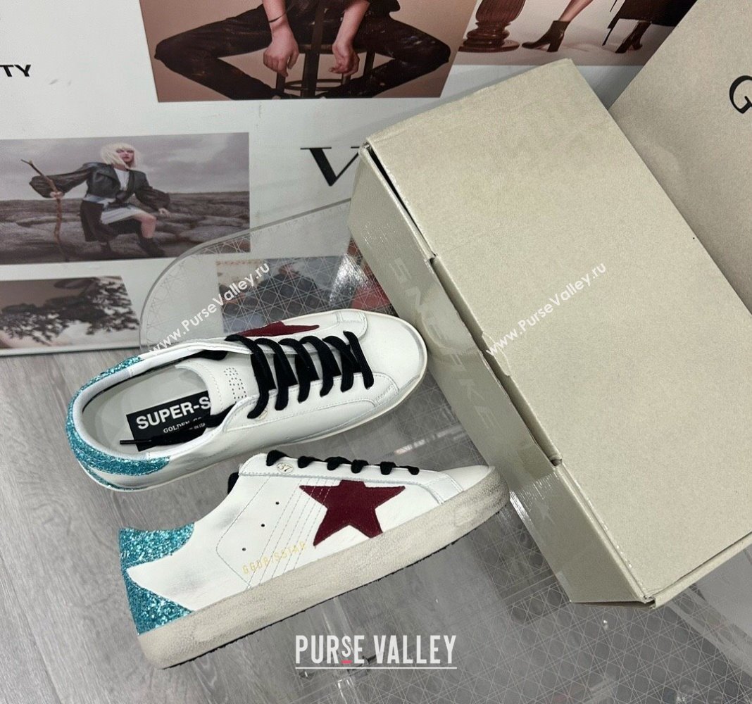 Golden Goose GGDB Super-Star Sneakers in White Calfskin with Green Glitter Tab 2024 (MD-240328146)