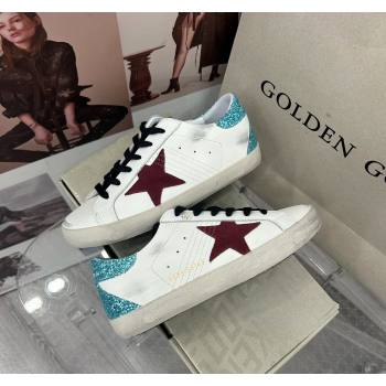 Golden Goose GGDB Super-Star Sneakers in White Calfskin with Green Glitter Tab 2024 (MD-240328146)