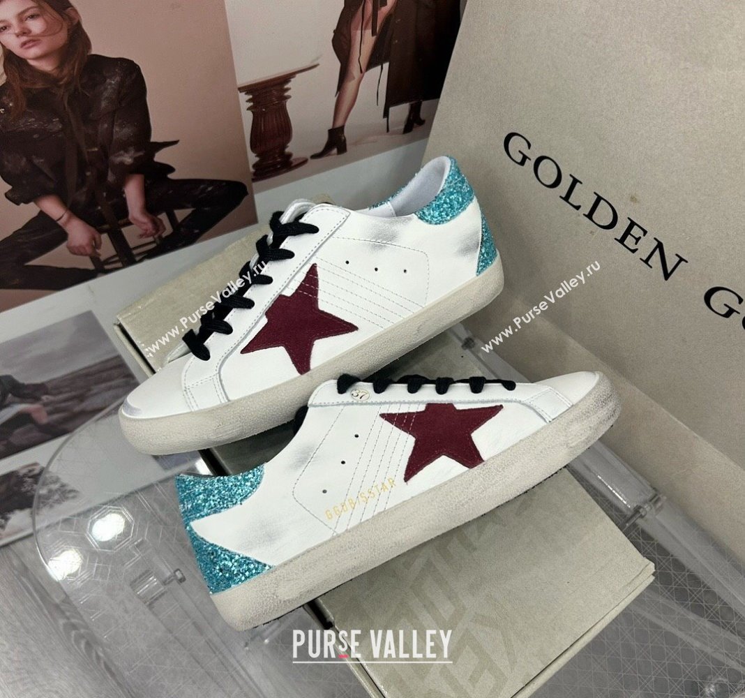 Golden Goose GGDB Super-Star Sneakers in White Calfskin with Green Glitter Tab 2024 (MD-240328146)