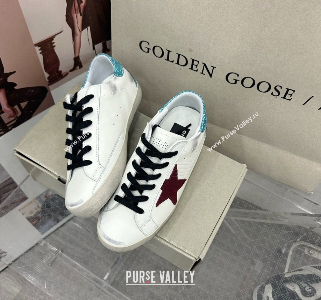 Golden Goose GGDB Super-Star Sneakers in White Calfskin with Green Glitter Tab 2024 (MD-240328146)