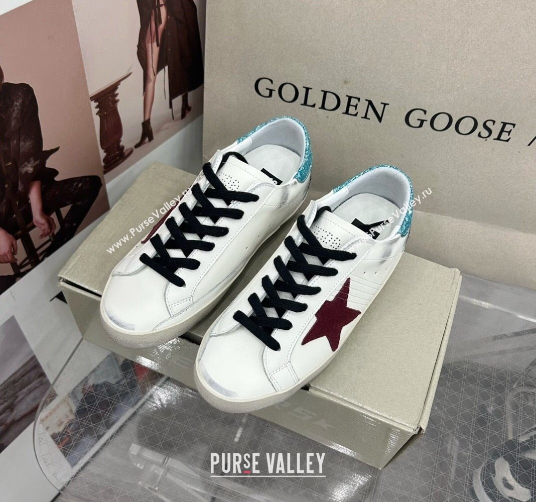 Golden Goose GGDB Super-Star Sneakers in White Calfskin with Green Glitter Tab 2024 (MD-240328146)