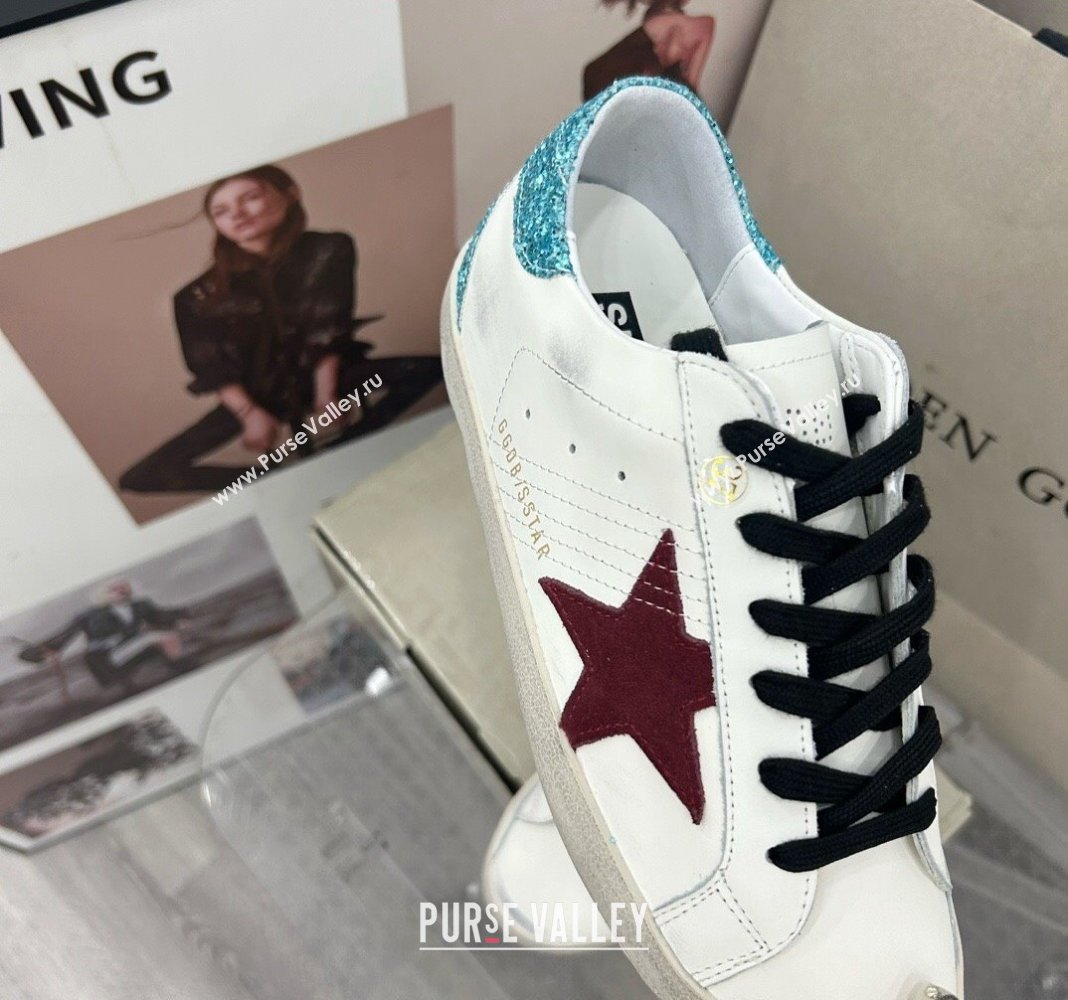 Golden Goose GGDB Super-Star Sneakers in White Calfskin with Green Glitter Tab 2024 (MD-240328146)