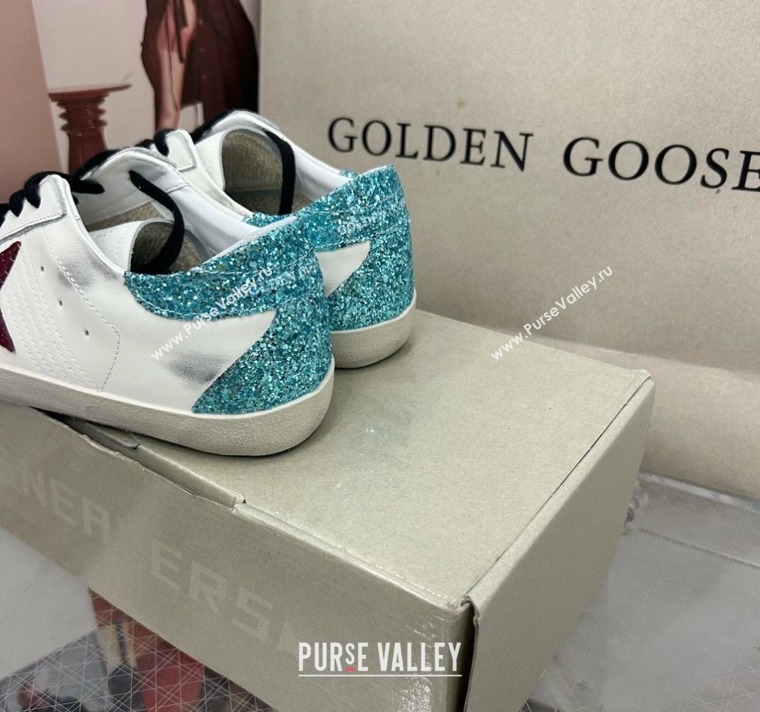 Golden Goose GGDB Super-Star Sneakers in White Calfskin with Green Glitter Tab 2024 (MD-240328146)