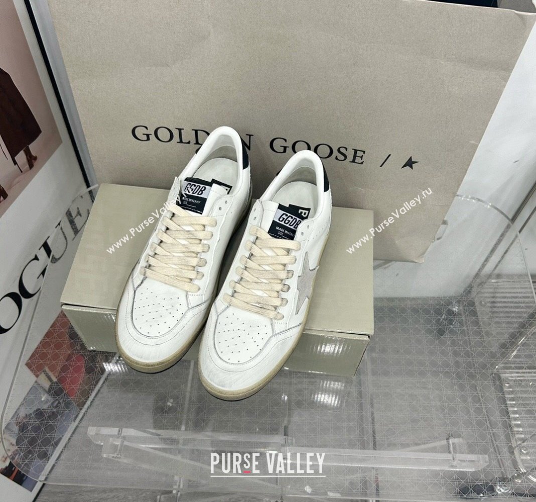 Golden Goose GGDB Ball Star Sneakers in White Calfskin and Silver Glitter Tab 2024 0328 (MD-240328101)