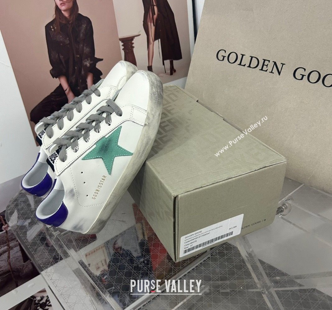 Golden Goose GGDB Super-Star Sneakers in Calfskin White/Green/Blue 2024 0328 (MD-240328148)