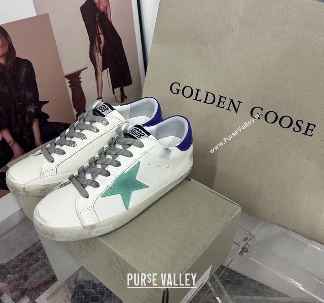 Golden Goose GGDB Super-Star Sneakers in Calfskin White/Green/Blue 2024 0328 (MD-240328148)