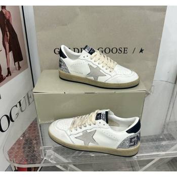 Golden Goose GGDB Ball Star Sneakers in White Calfskin and Silver Glitter Tab 2024 0328 (MD-240328101)