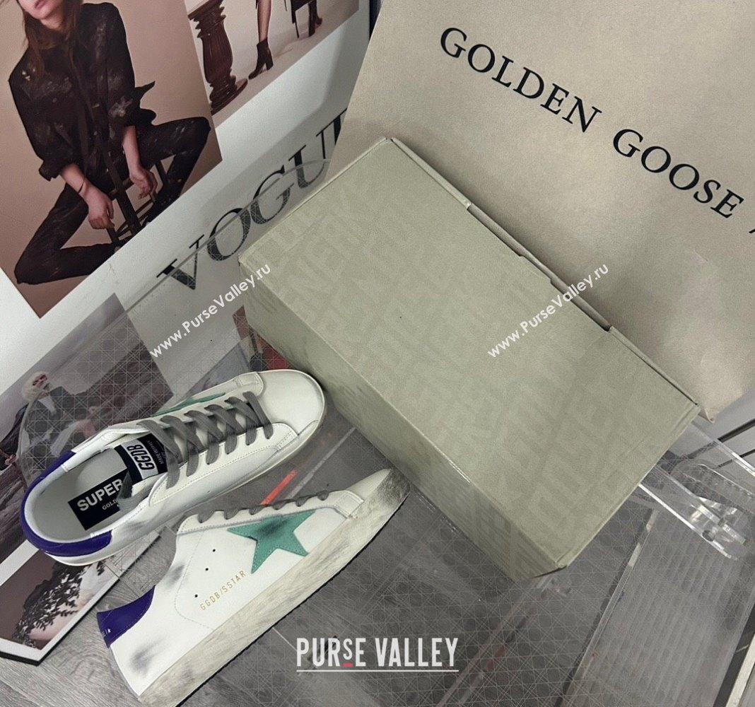 Golden Goose GGDB Super-Star Sneakers in Calfskin White/Green/Blue 2024 0328 (MD-240328148)