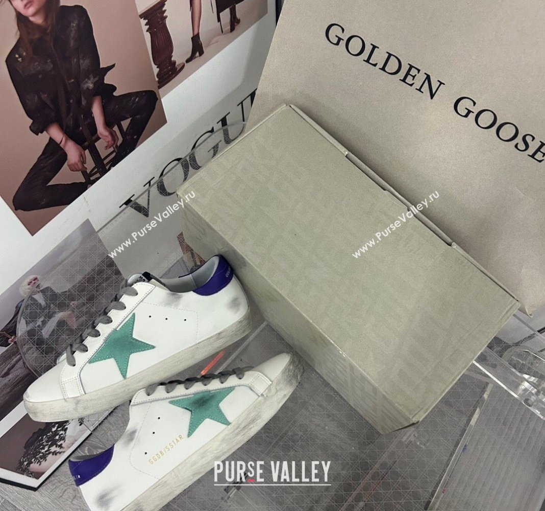 Golden Goose GGDB Super-Star Sneakers in Calfskin White/Green/Blue 2024 0328 (MD-240328148)