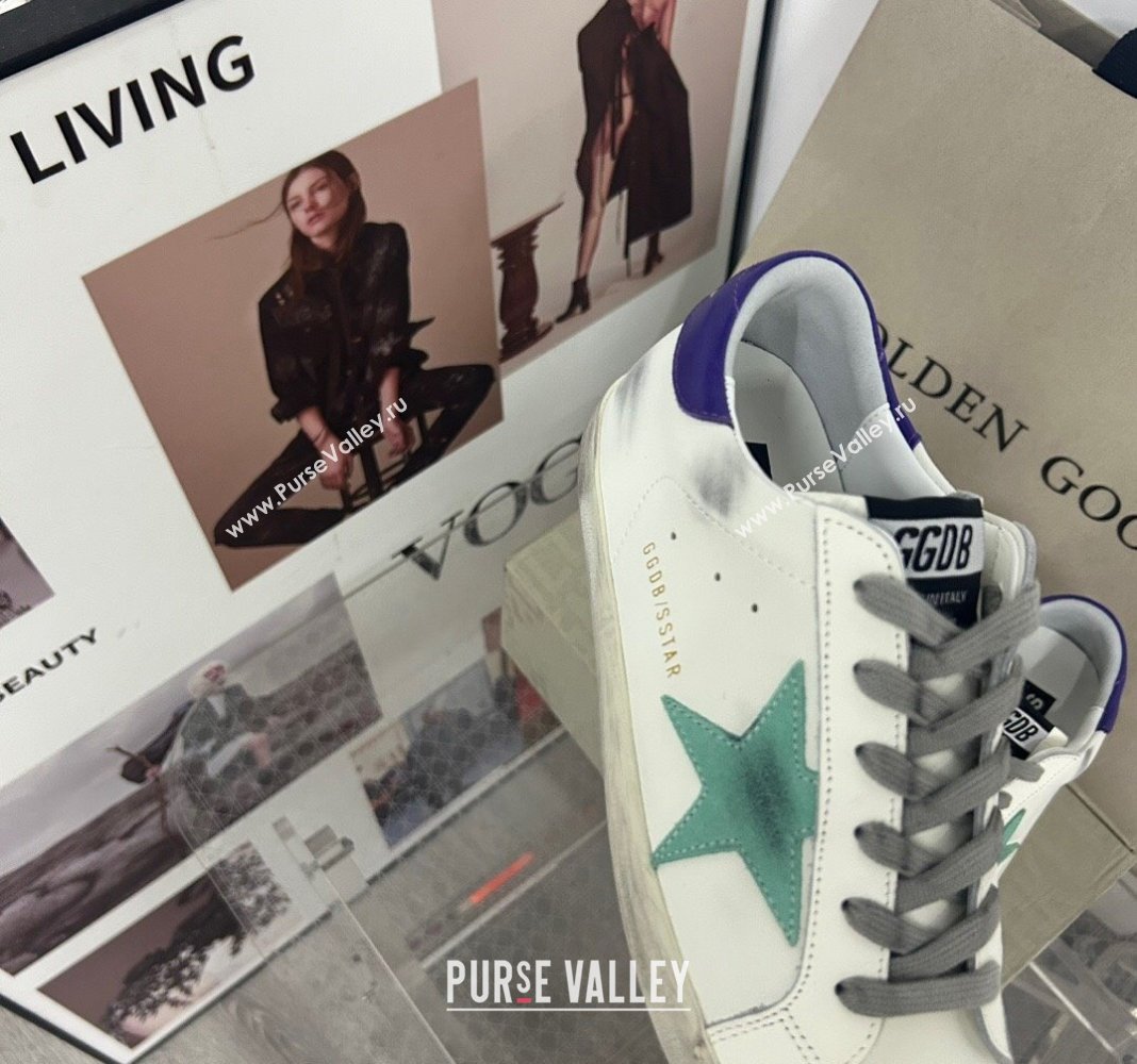Golden Goose GGDB Super-Star Sneakers in Calfskin White/Green/Blue 2024 0328 (MD-240328148)
