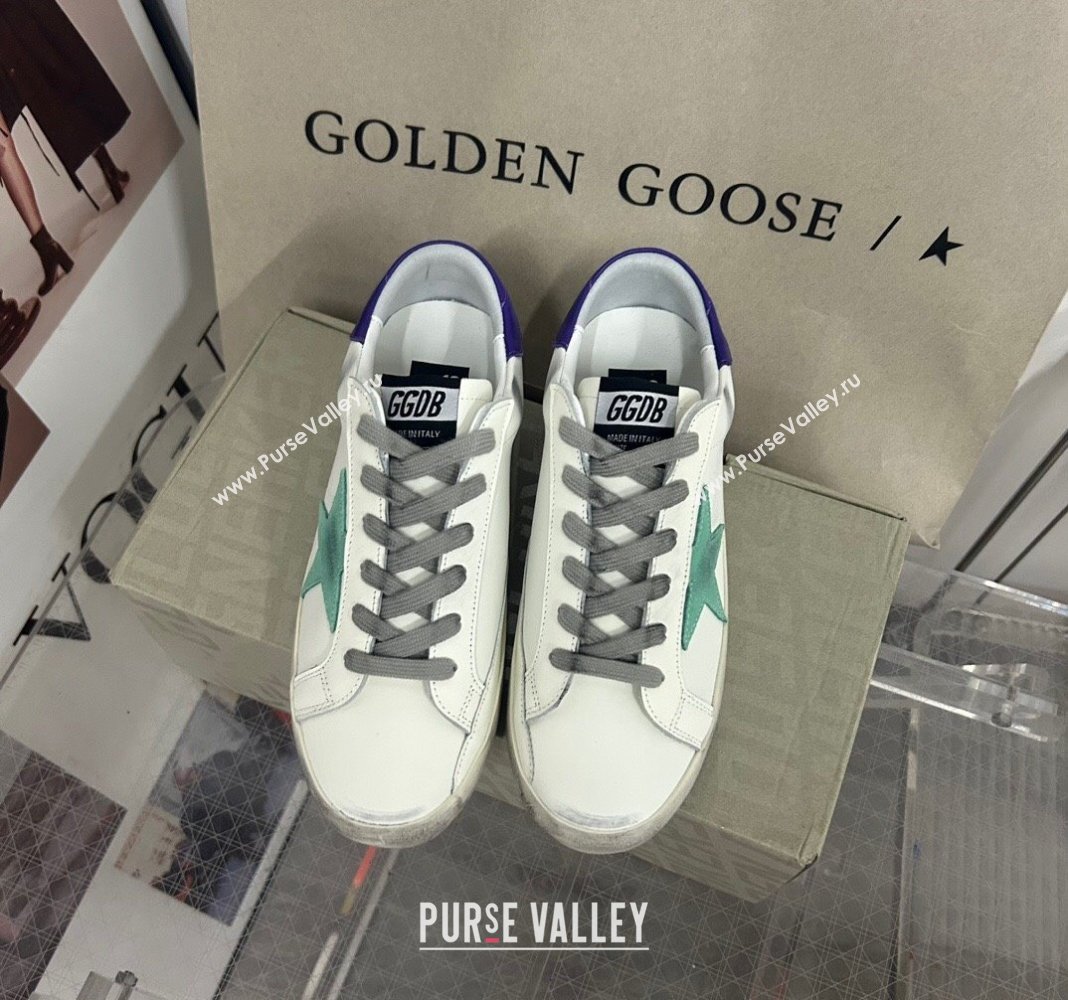 Golden Goose GGDB Super-Star Sneakers in Calfskin White/Green/Blue 2024 0328 (MD-240328148)