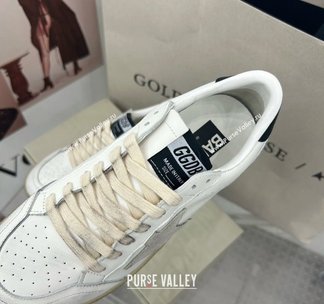 Golden Goose GGDB Ball Star Sneakers in White Calfskin and Silver Glitter Tab 2024 0328 (MD-240328101)