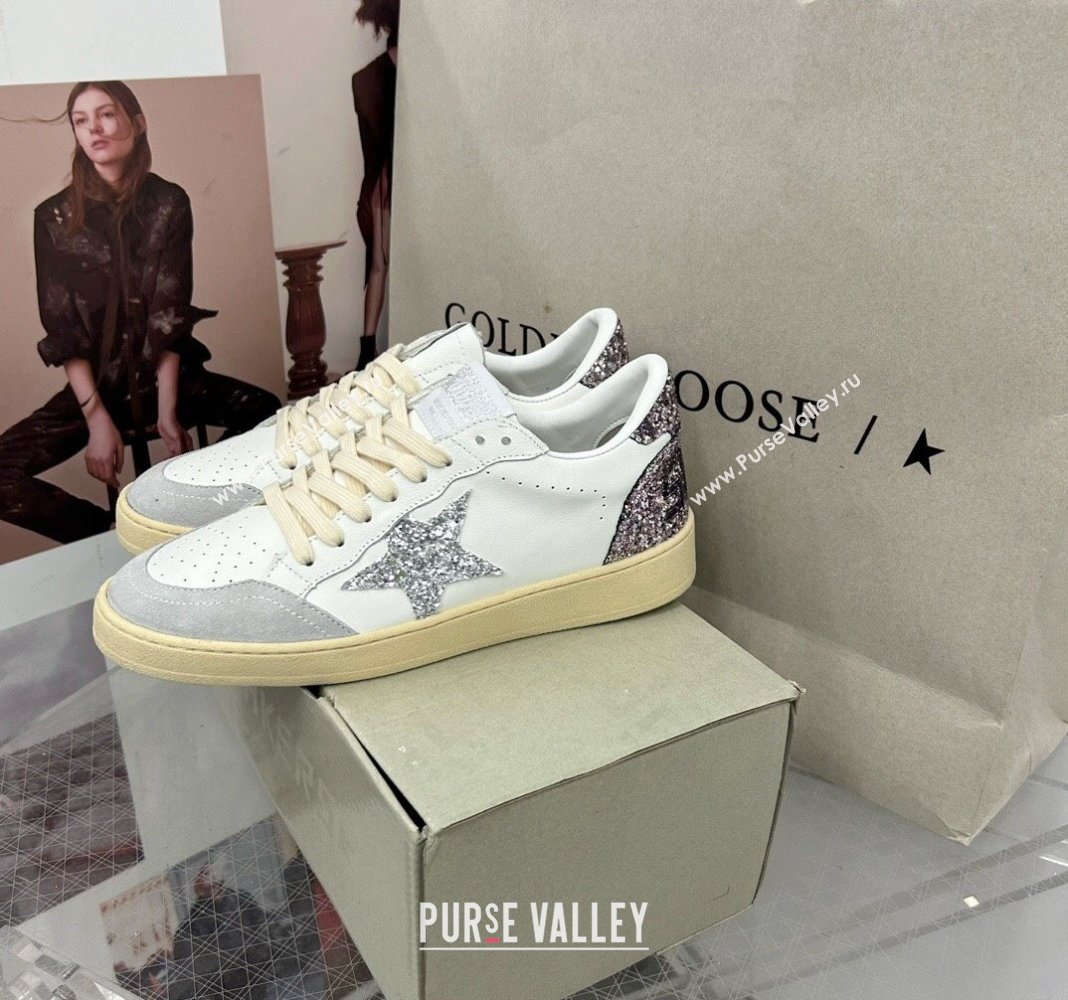 Golden Goose GGDB Ball Star Sneakers in White Calfskin and Glitter Charm 2024 0328 (MD-240328102)