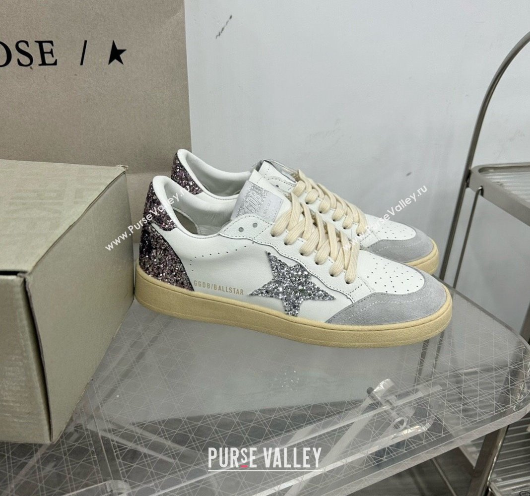 Golden Goose GGDB Ball Star Sneakers in White Calfskin and Glitter Charm 2024 0328 (MD-240328102)