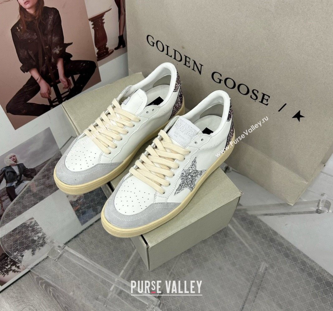 Golden Goose GGDB Ball Star Sneakers in White Calfskin and Glitter Charm 2024 0328 (MD-240328102)