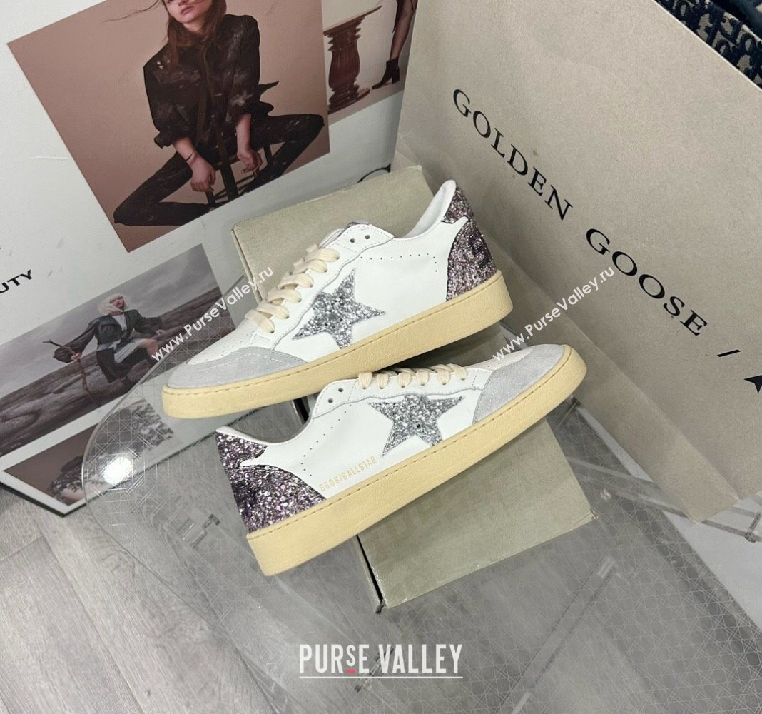 Golden Goose GGDB Ball Star Sneakers in White Calfskin and Glitter Charm 2024 0328 (MD-240328102)