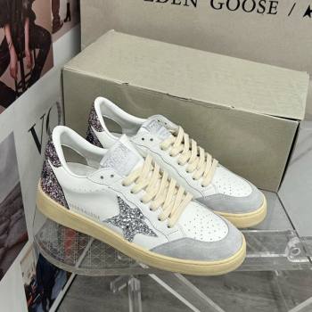 Golden Goose GGDB Ball Star Sneakers in White Calfskin and Glitter Charm 2024 0328 (MD-240328102)