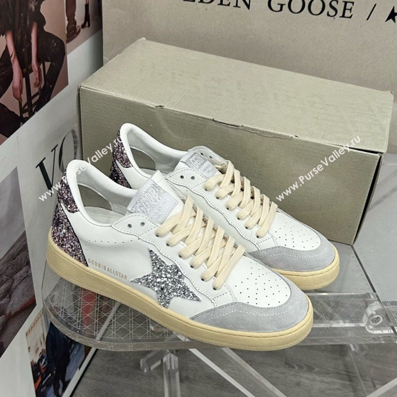 Golden Goose GGDB Ball Star Sneakers in White Calfskin and Glitter Charm 2024 0328 (MD-240328102)