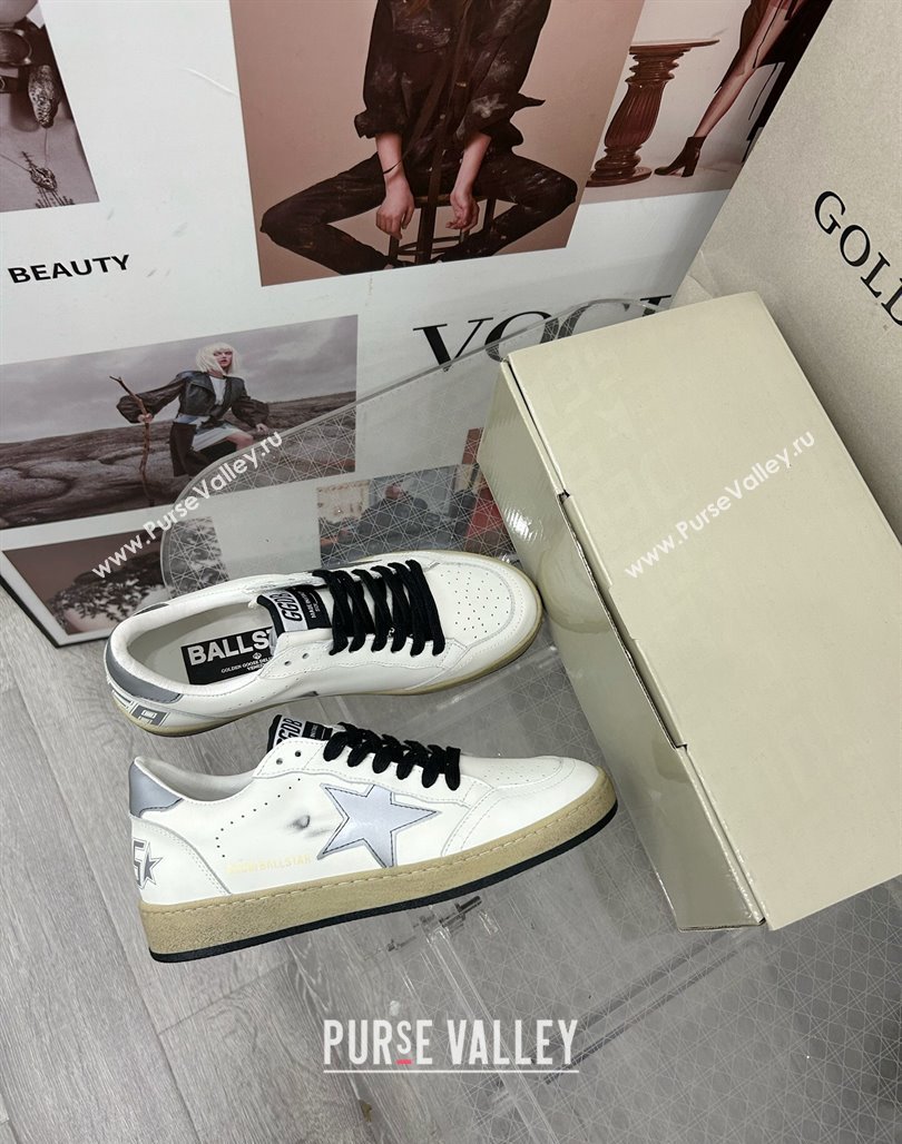 Golden Goose GGDB Ball Star Sneakers in White Calfskin and Grey Reflective Star 2024 (MD-240328103)