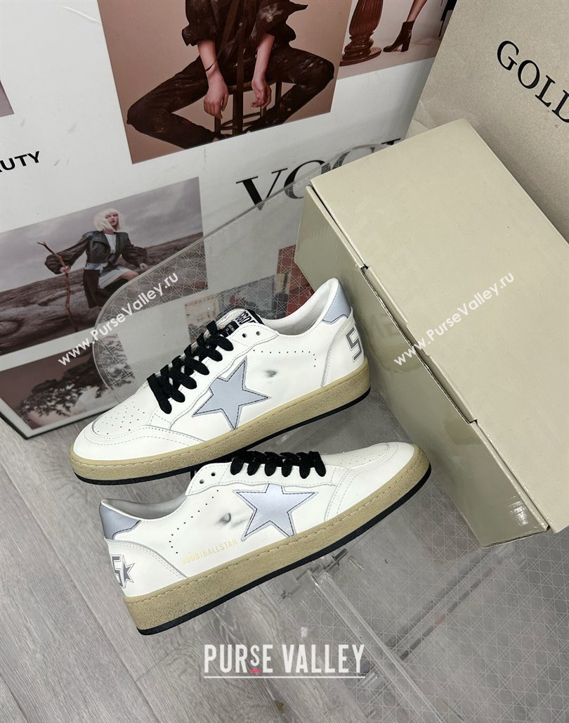 Golden Goose GGDB Ball Star Sneakers in White Calfskin and Grey Reflective Star 2024 (MD-240328103)