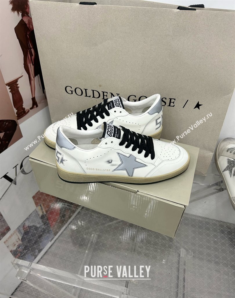 Golden Goose GGDB Ball Star Sneakers in White Calfskin and Grey Reflective Star 2024 (MD-240328103)