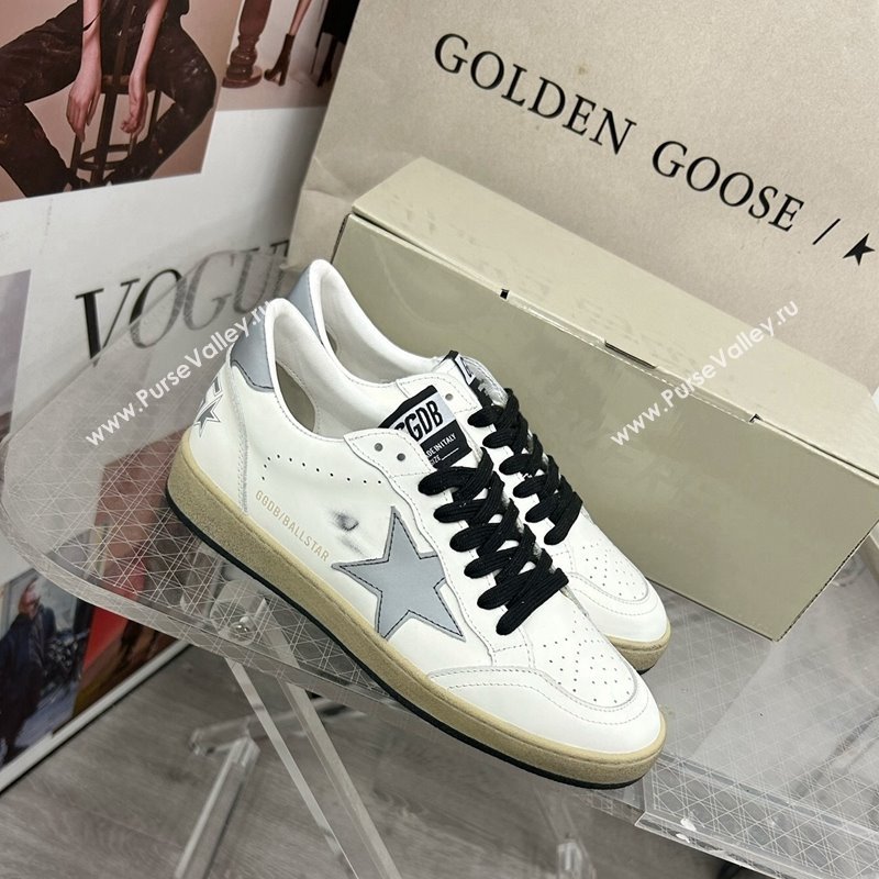 Golden Goose GGDB Ball Star Sneakers in White Calfskin and Grey Reflective Star 2024 (MD-240328103)