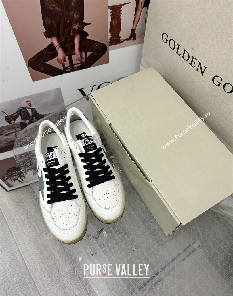 Golden Goose GGDB Ball Star Sneakers in White Calfskin and Grey Reflective Star 2024 (MD-240328103)