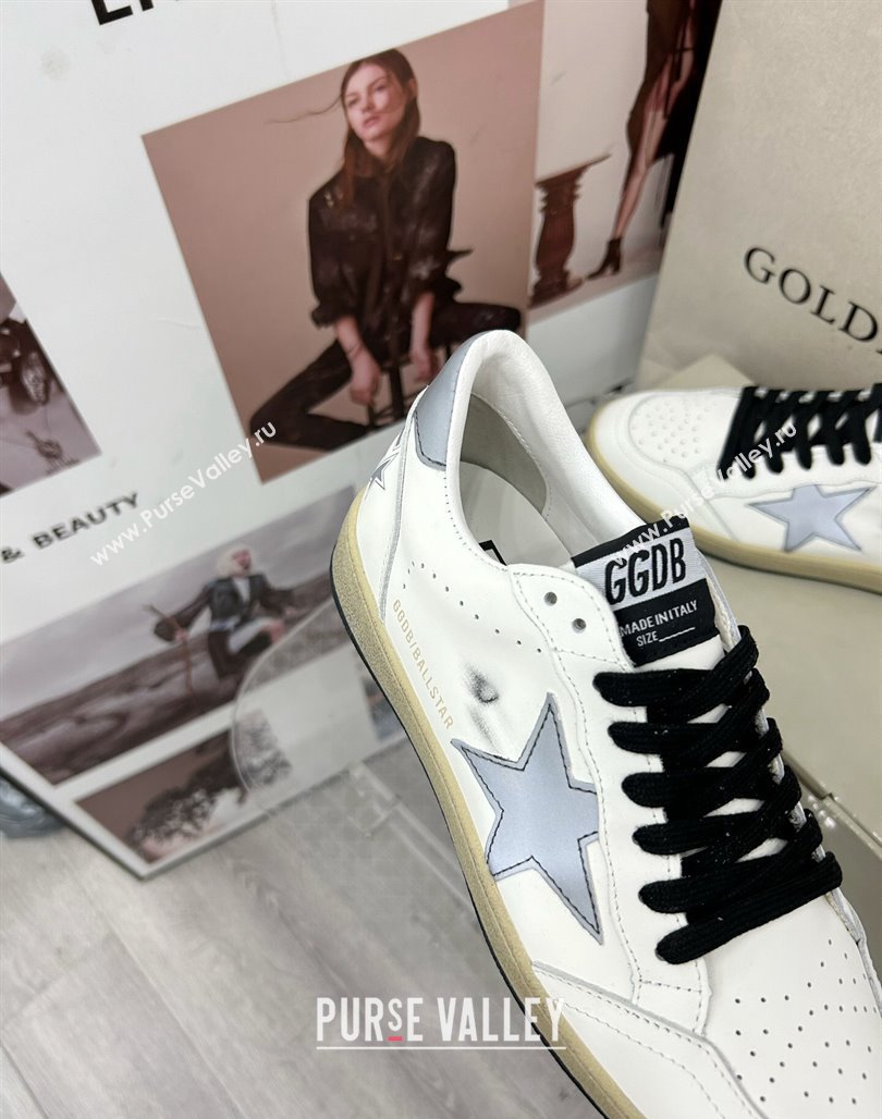 Golden Goose GGDB Ball Star Sneakers in White Calfskin and Grey Reflective Star 2024 (MD-240328103)