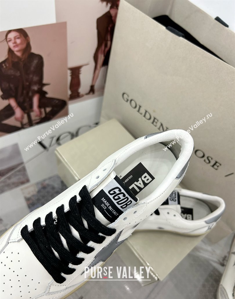 Golden Goose GGDB Ball Star Sneakers in White Calfskin and Grey Reflective Star 2024 (MD-240328103)