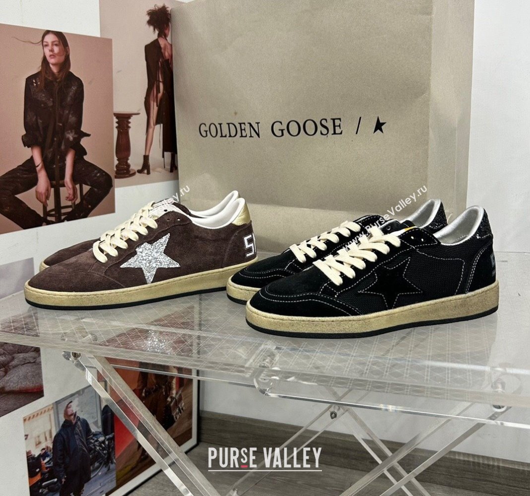 Golden Goose GGDB Ball Star Sneakers in Brown Suede and Silver Glitter Star 2024 0328 (MD-240328104)