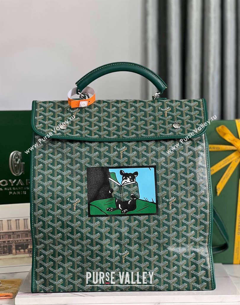 Goyard Saint Leger Backpack Bag Hulot Dog Print Green 2023 020318 (nana-231229080)